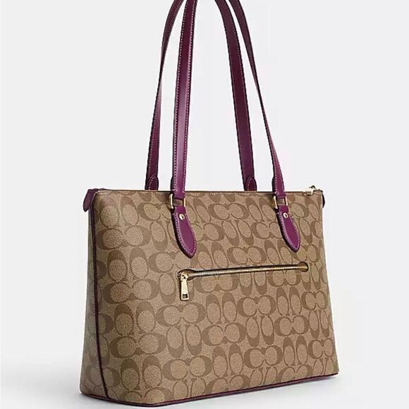 🔥🎁NWT! Coach Gallery Tote Handbag Khaki/Deep Berry Msrp:$378.00 - Picture 2 of 9